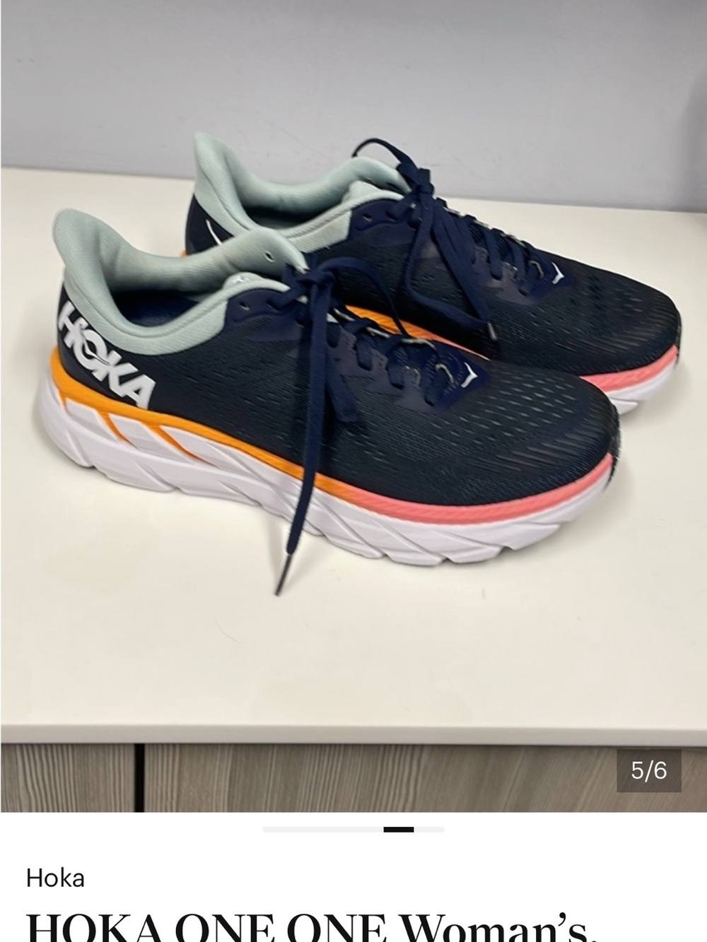 HOKA ONE ONE Woman’s. Navy Running Shoes with Coral and Mint Accents. Size 9 - Picture 9 of 9
